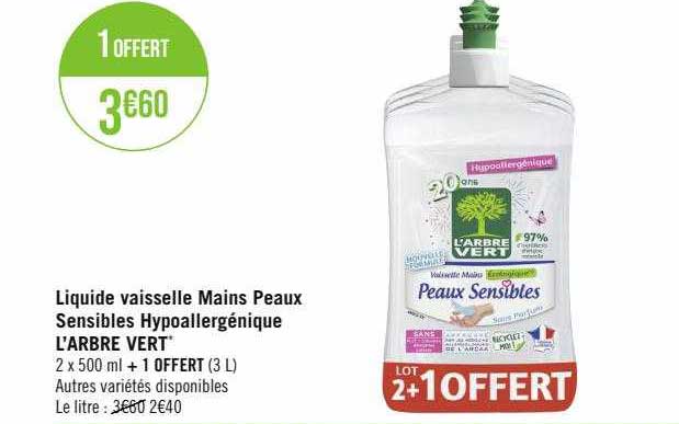 liquide vaisselle mains peaux sensibles hypoallergénique l'arbre vert