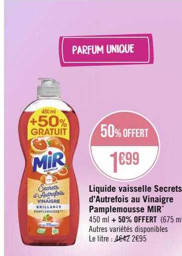 liquide vaisselle secrets d'autrefois au vinaigre pamplemousse mir