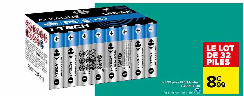 lot 32 piles lr6/aa i-tech carrefour