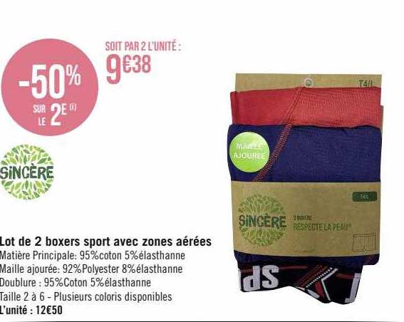 Lot De 2 Boxers Sport Avec Zones Aérées Sincère