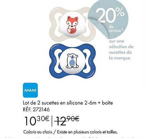 Lot De 2 Sucettes En Silicone 2-6m + Boîte Mam