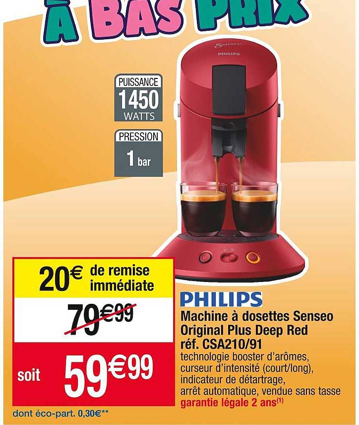 machine à dosettes senseo original plus deep red philips réf. csa210/91