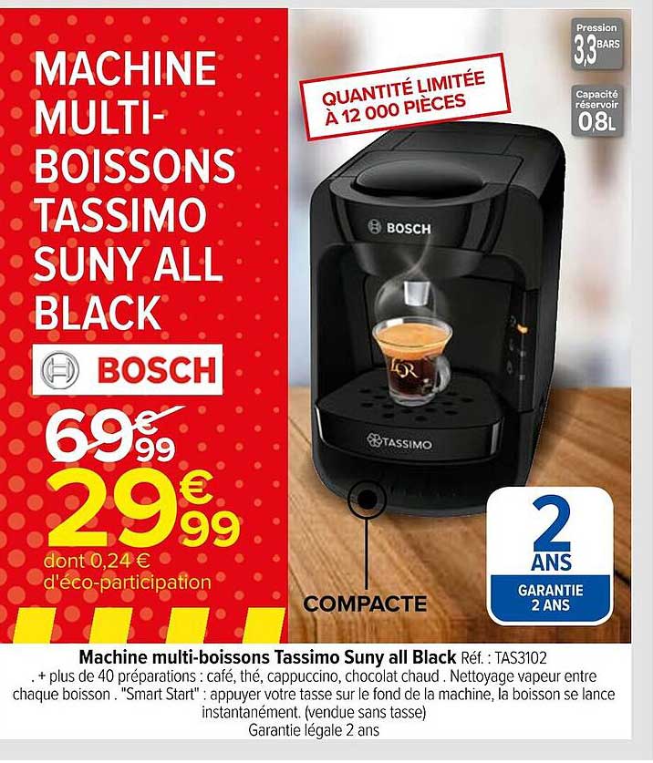 machine multi-boissons tassimo suny all black bosch