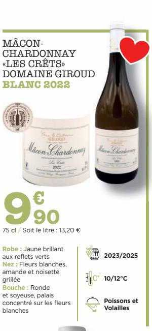 mâcon-chardonnay «les crêts» domaien giroud blanc 2022