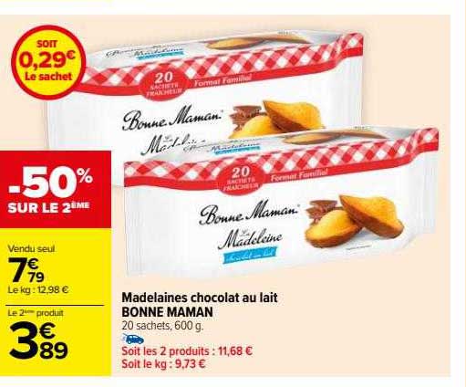 madeleines chocolat au lait bonne maman