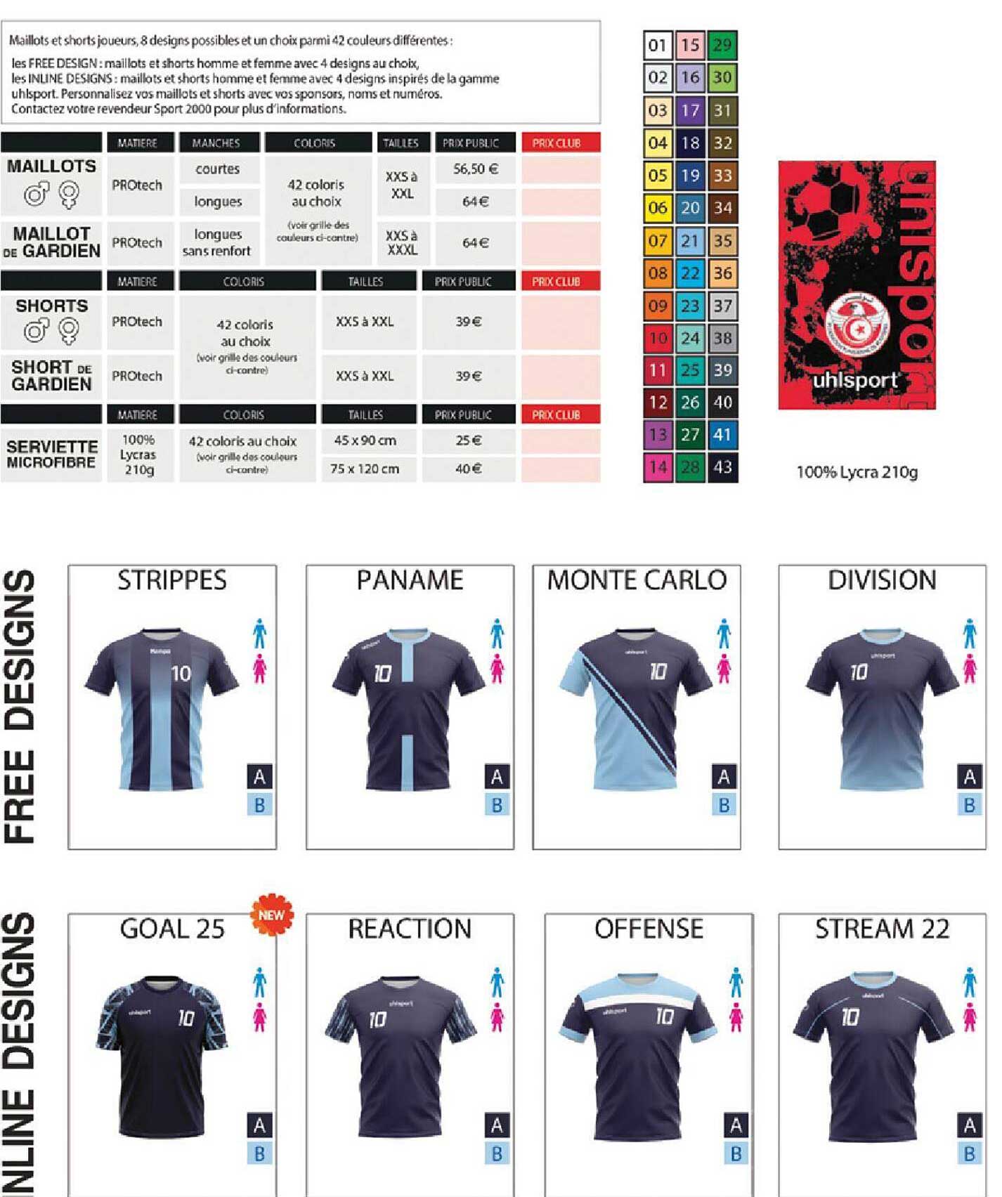 maillots, maillot de gardien, short, serviette microfibre