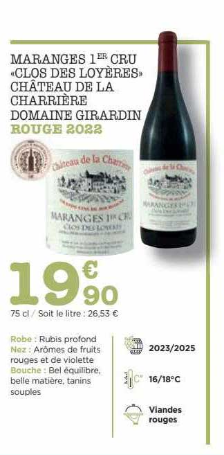 maranges 1er cru «clos des loyères» château de la charrière domaine girardin rouge 2022