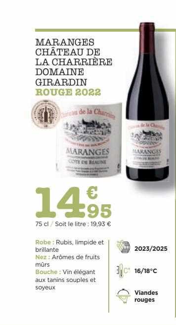 maranges château de la charrière domaine girardin rouge 2022