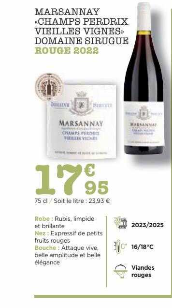 marsannay «champs perdrix vieilles vignes» domaine sirugue rouge 2022