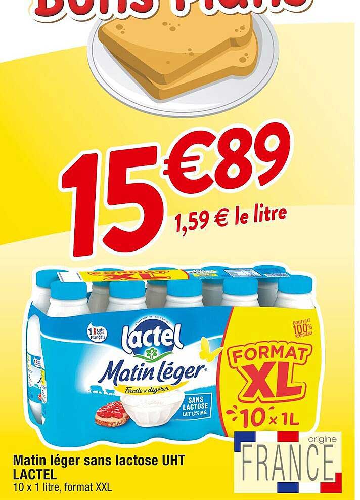 matin léger sans lactose uht lactel