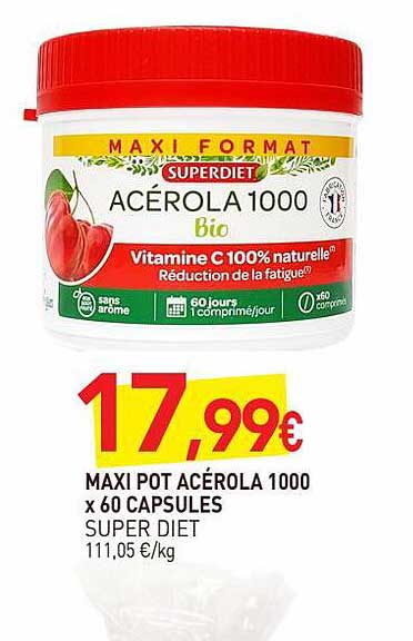 maxi pot acérola 1000 x 60 capsules super diet