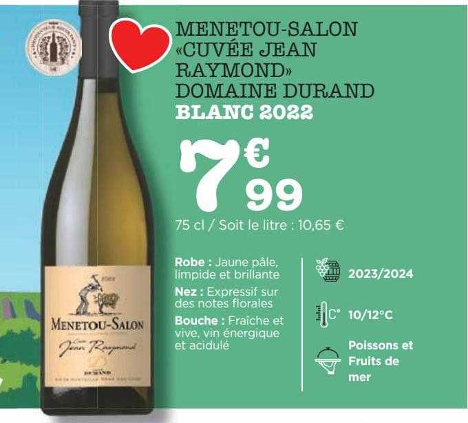 menetou-salon «cuvée jean raymond» domaine durand blanc 2022