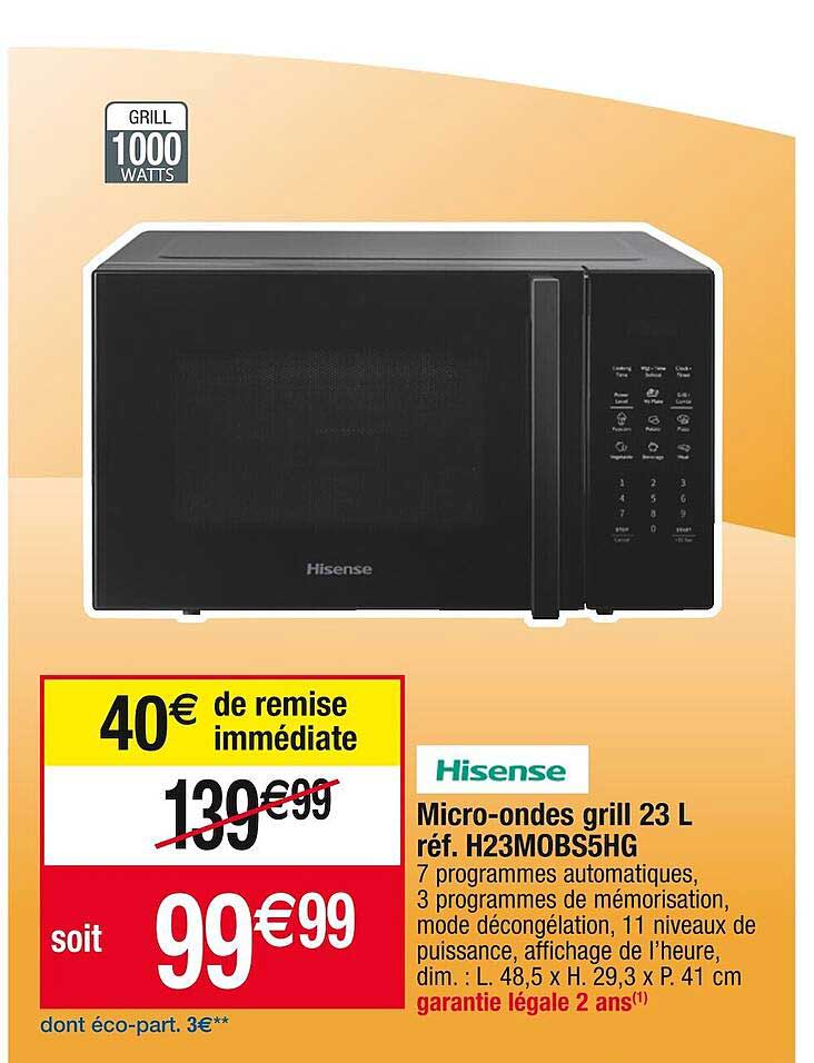 micro-ondes grill 23 l hisense h23mobs5hg