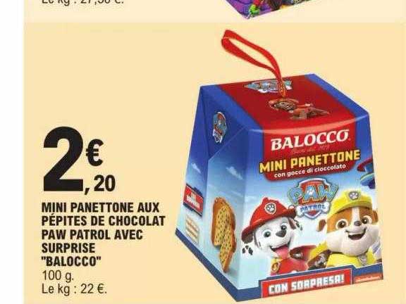 mini panettone aux pépites de chocolat paw patrol avec surprise "balocco"