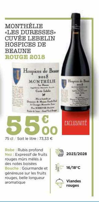monthélie «les duresses» cuvée lebelin hospices de beaune rouge 2018