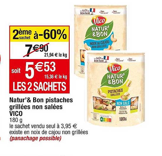 natur' & bon pistaches grillées non salées vico