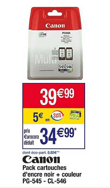 pack cartouches d'encre noir + couleur pg-545 - cl-546 canon