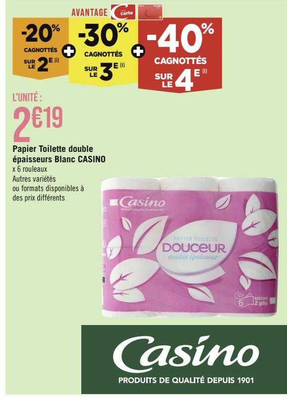 papier toilette double épaisseurs blanc casino