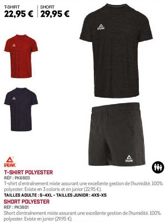 peak t-shirt polyesster, short polyester