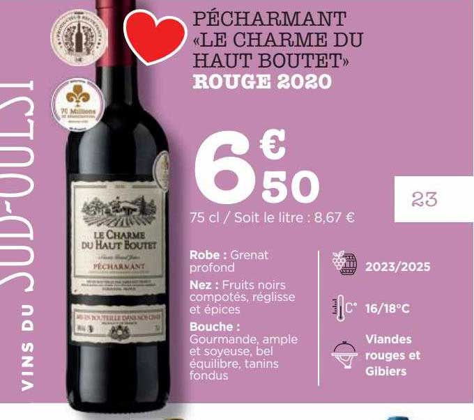 pécharmant «le charme du haut boutet» rouge 2020