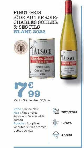 pinot gris «ôde au terroir» charles sohler & ses fils blanc 2022