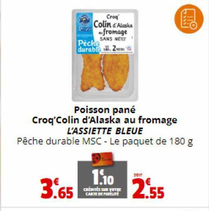 poisson pané croq'colin d'alaska au fromage l'assiette bleue