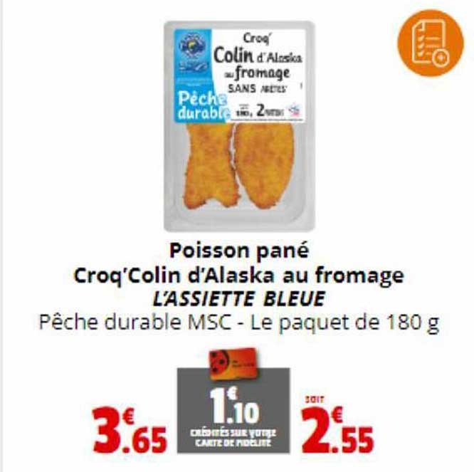 poisson pané croq'colin d'alaska au fromage l'assiette bleue