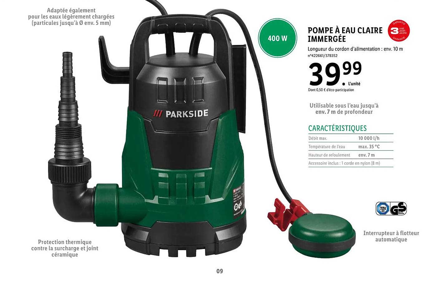 Pompe à Eau Claire Immergée Parkside