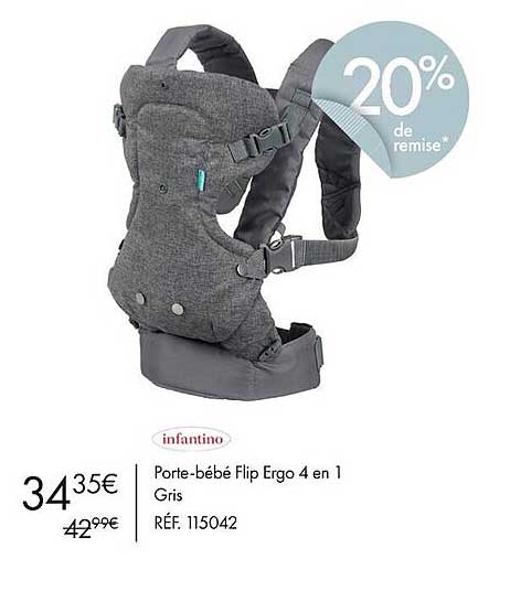 porte-bébé flip ergo 4 en 1 gris infantino