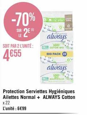 protection serviettes hygiéniques ailettes normal + always cotton