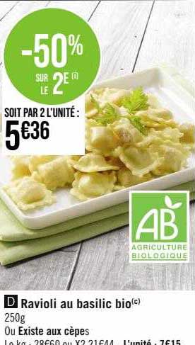 ravioli au basilic bio ou existe aux cèpes