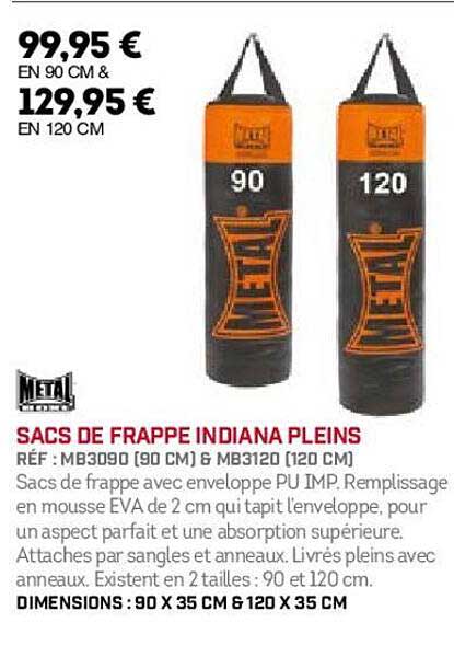 sacs de frappe indiana pleins metal boxe