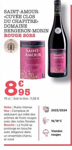 saint-amour «cuvée clos du chapitre» domaine bergeron-morin rouge 2022