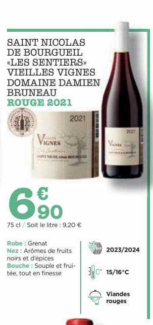 saint nicolas de bourgueil «les sentiers» vieilles vignes domaine damien bruneau rouge 2021