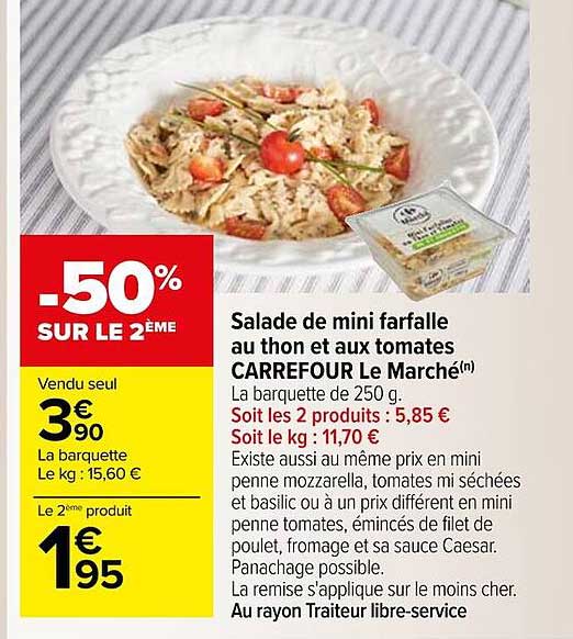 Salade De Mini Farfalle Au Thon Et Aux Tomates Carrefour Le Marché