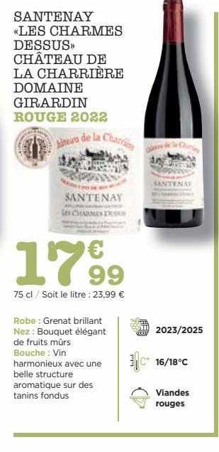 santenay «les charmes dessus» château de la charrière domaine girardin rouge 2022