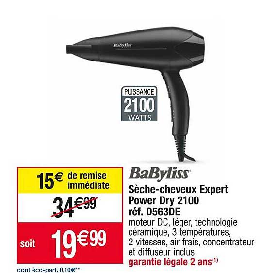 sèche-cheveux expert power dry 2100 baByliss réf. d563de