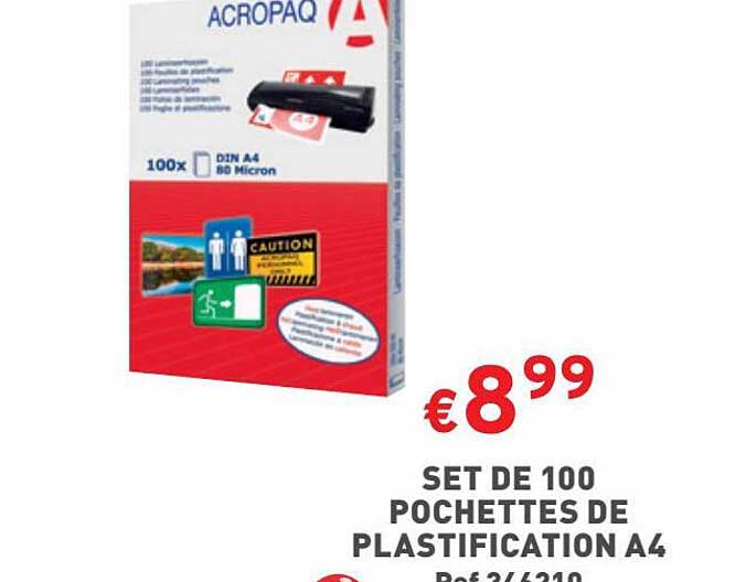 set de 100 pochettes de plastification A4
