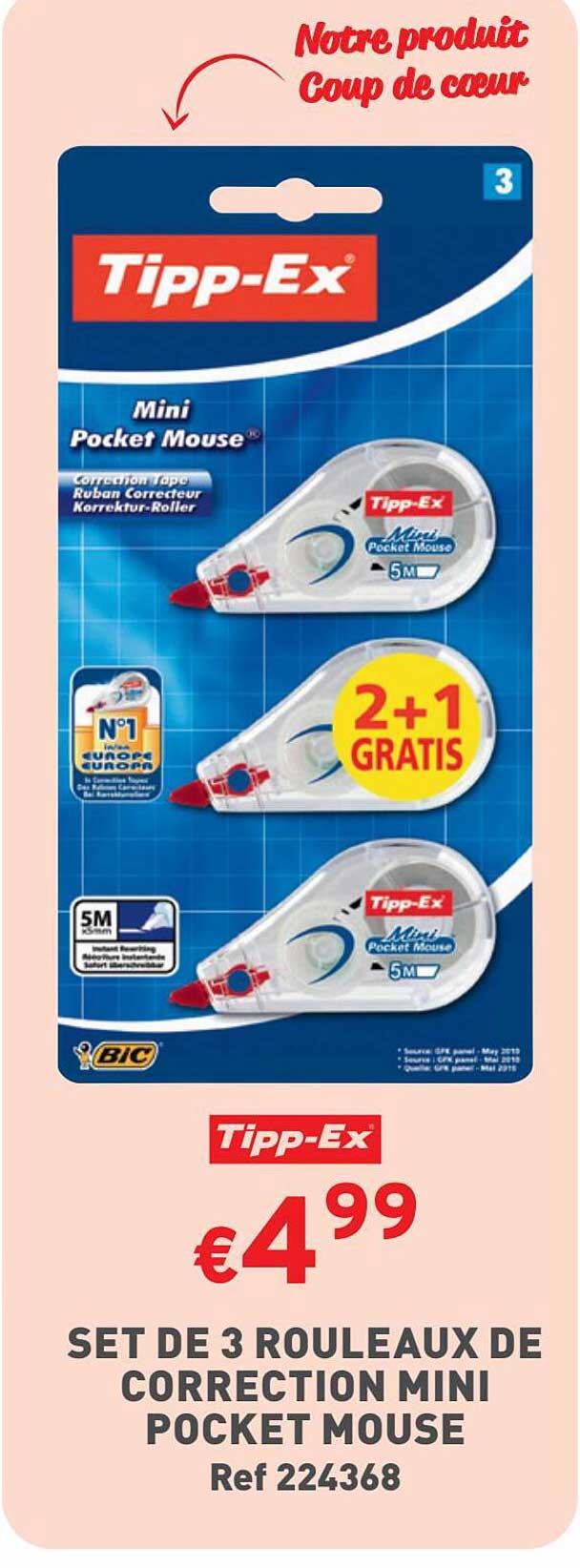 set de 3 rouleaux de correction mini pocket mouse tipp-ex