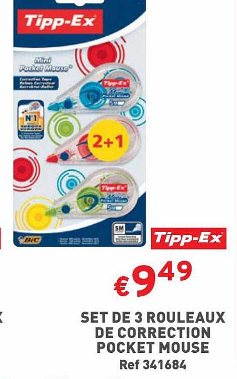 set de 3 rouleaux de correction pocket mouse tipp-ex