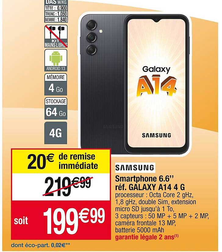 smartphone 6.6" galaxy a14 4g samsung