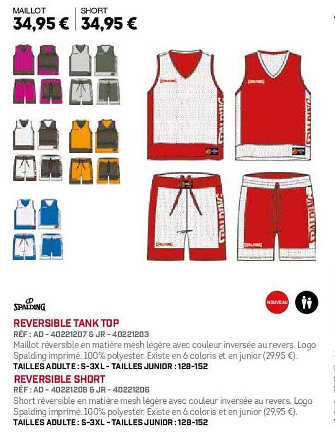 spalding reversible tank top, reversible short