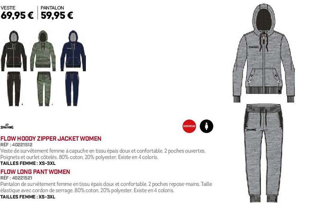 spalding flow hoody zipper jacket women, flow long pant women