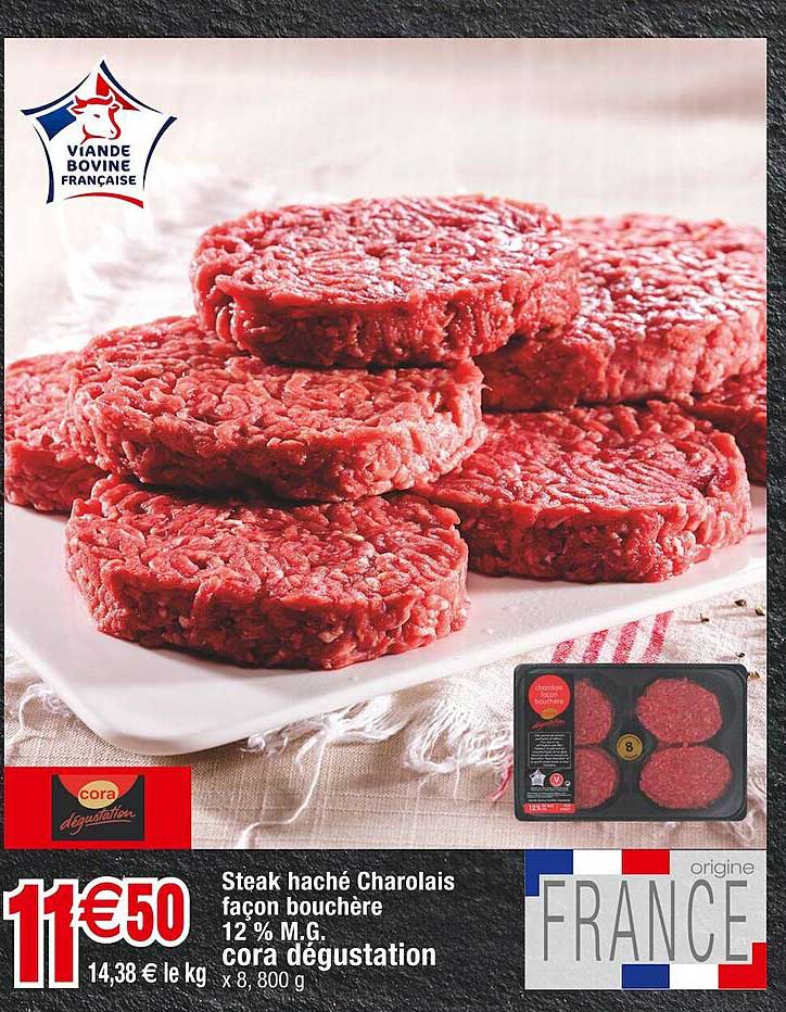 steak haché charolais façon bouchère 12% m.g. cora dégustation