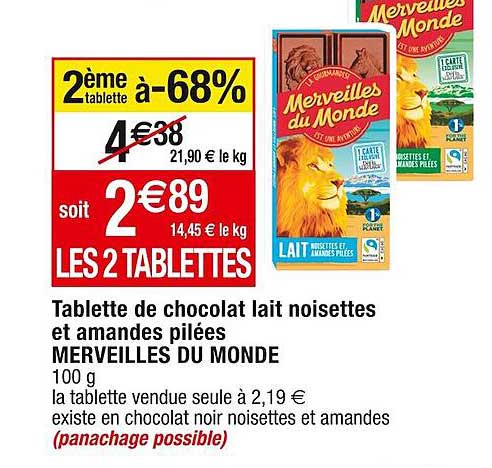 tablette de chocolat lait noisettes et amandes pilées merveilles du monde