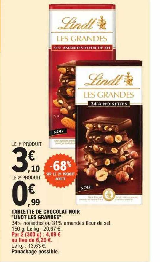 tablette de chocolat noir "lindt les grandes"