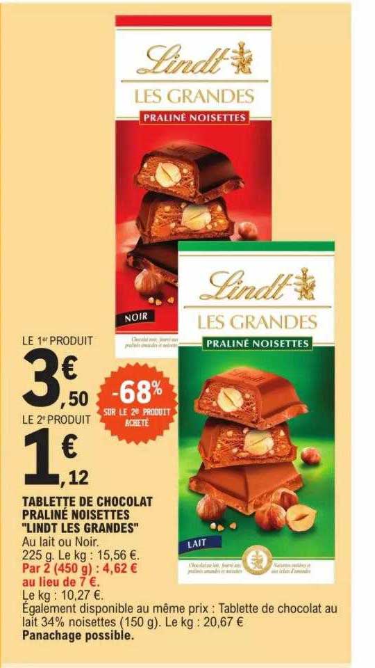 tablette de chocolat praliné noisettes "lindt les grandes"