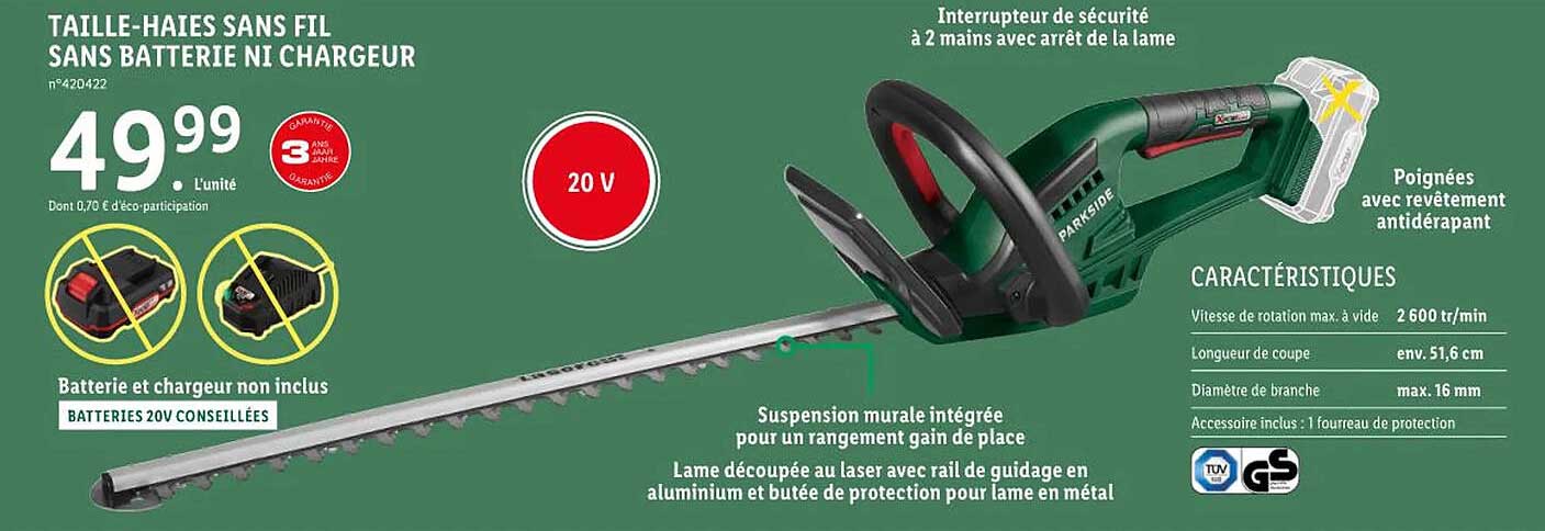 taille-haies sans fil sans batterie ni chargeur parkside