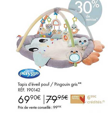 tapis d'éveil pouf/pingouin gris playgro