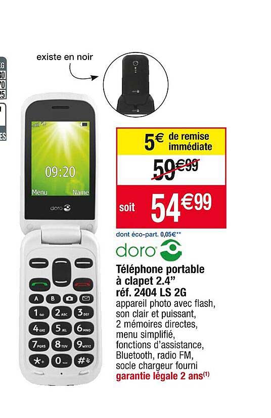 téléphone portable à clapet 2.4" doro réf. 2404 ls 2g